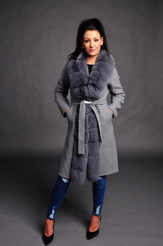 Grey Handmade coat / 100% real fox fur / hand made / Alpaca wool /warm / cozy / stylish /evening / everyday /unique /made with love /dry clean only /European made 