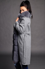 Load image into Gallery viewer, Grey Handmade coat / 100% real fox fur / hand made / Alpaca wool /warm / cozy / stylish /evening / everyday /unique /made with love /dry clean only /European made 
