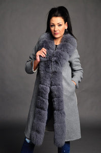 Grey Handmade coat / 100% real fox fur / hand made / Alpaca wool /warm / cozy / stylish /evening / everyday /unique /made with love /dry clean only /European made 