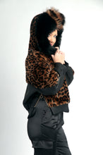 Load image into Gallery viewer, Leather with Real fur  Jacket Black and printed animal /dry clean only European made 
