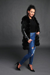 Black leather jacket / can be worn as vest / 100 % real fox fur /gold zipper / got zipper on each side for luxury style and for extra comfort during sitting / removable sleeves/ Jacket /vest /satin lining /dry clean only /imported product   