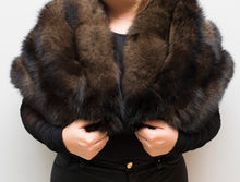 Load image into Gallery viewer, Fox Fur Shawl, satin lining, dark brown , dry clean only , Imported product 
