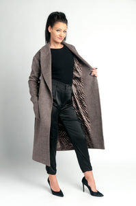 chocolate Brown /long coat/cashmere/wool/satin lining/belt /new style/chic /warm/dry clean only/imported product 