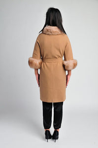 Camel Cashmere coat /real fox fur /satin lining /cashmere /timeless style/ stylish / mid-length /cozy /dry clean only/European made 