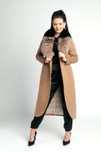 Load image into Gallery viewer, Long cashmere coat / Camel colour / 100% real fox fur /Cashmere /removable fur / chic /stylish /timeless style /satin lining /two tone fur /dry clean only / European made 
