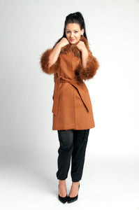 Coral coat /mid-length /made with the highest quality of cashmere /satin lining /Fin Raccoon's fur/real fur /removable fur /curvy cut /new style /dry clean only/Europe made  /