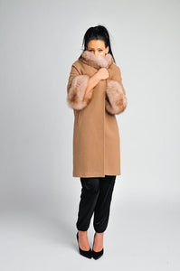 Camel Cashmere coat /real fox fur /satin lining /cashmere /timeless style/ stylish / mid-length /cozy /dry clean only/European made 
