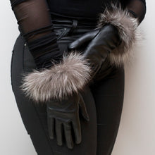 Load image into Gallery viewer, Black leather gloves /fur lining / real leather  fur /professional dry clean only/European made
