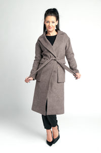 chocolate Brown /long coat/cashmere/wool/satin lining/belt /new style/chic /warm/dry clean only/imported product 