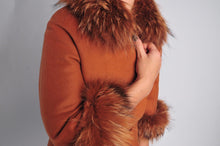 Load image into Gallery viewer, Coral coat /mid-length /made with the highest quality of cashmere /satin lining /Fin Raccoon&#39;s fur/real fur /removable fur /curvy cut /new style /dry clean only/Europe made  /
