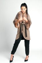 Load image into Gallery viewer, Dirty beige handmade coat / 100% real fox fur / hand made / Alpaca wool /warm / cozy / stylish /evening / everyday /unique /made with love /dry clean only /European made 
