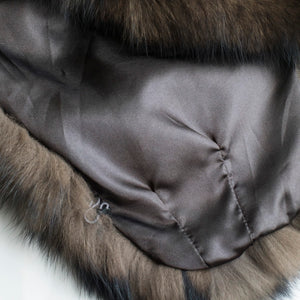  100% real Fox Fur Shawl, satin lining, dark brown , dry clean only , Imported product 