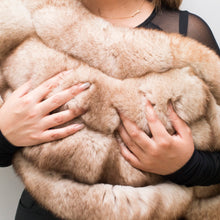 Load image into Gallery viewer, Real fox fur Shawl /gold beige /Satin lining  /professional dry clean only / European made  
