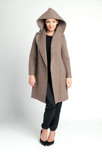 Load image into Gallery viewer, Taupe Brown cashmere coat /cashmere /wool/belted /cozy /warm/ satin lining /dry clean /European made 
