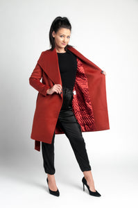 Coral Cashmere coat /satin lining /double faced /belted/ warm /stylish /silky feeling /dry clean only / European made 