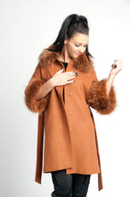 Load image into Gallery viewer, Coral coat /mid-length /made with the highest quality of cashmere /satin lining /Fin Raccoon&#39;s fur/real fur /removable fur /curvy cut /new style /dry clean only/Europe made  /
