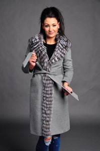 Grey cashmere coat /mid-length /two tone fur colour / 100% real fox fur /satin lining /cashmere /wool /curvy cut /slim style /new style /dry clean only / European made 