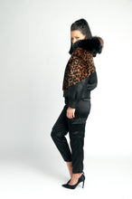 Load image into Gallery viewer, Leather with Real fur Jacket /Black and printed animal /dry clean only European made 
