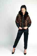 Load image into Gallery viewer, Leather with Real fur /Black and printed animal Jacket /dry clean only European made 
