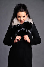 Load image into Gallery viewer, Colour: Black | Material :100% Real Fox Fur, 10% Cashmere, 60% Wool, 25% Lycra, 5% Vis | Professional dry clean only | Removable collar | European-made, imported to Canada | Stylish, flattering fit
