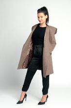 Load image into Gallery viewer, Taupe Brown cashmere coat /cashmere /wool/belted /cozy /warm/ satin lining /dry clean /European made 
