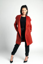 Load image into Gallery viewer, Coral Cashmere coat /satin lining /double faced /belted/ warm /stylish /silky feeling /dry clean only / European made 
