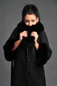 Dark Charcoal Handmade coat / 100% real fox fur / hand made / Alpaca wool /warm / cozy / stylish /evening / everyday /unique /made with love /dry clean only /European made 